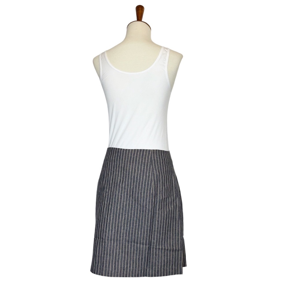 Chic Blue Denim Striped Asymmetric Pencil Skirt with Buttons - Picture 12 of 16